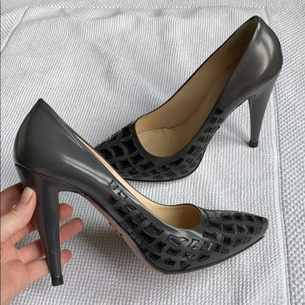 Prada Platform Heels, Black & Grey, 4.5” Heel